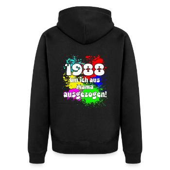 1988 bin ich aus meiner mama ausgezogen - Unisex Premium Bio Zip Hoodie - Schwarz - Hinten - Nico (187cm)