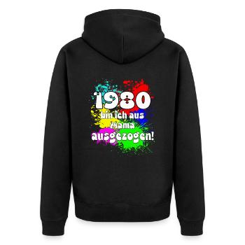 1980 bin ich aus meiner mama ausgezogen - Unisex Premium Bio Zip Hoodie - Schwarz - Hinten - Nico (187cm)