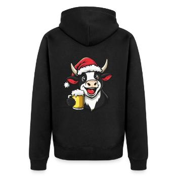 Kuh Weihnachten Bier Lustig - Unisex Premium Bio Zip Hoodie - Schwarz - Hinten - Nico (187cm)