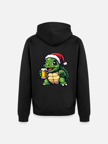 Turtle Christmas Beer Funny - Unisex Premium Organic Zip Hoodie - black