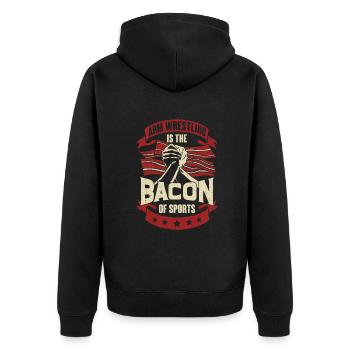Armwrestling Bacon Armwrestler Geschenk - Unisex Premium Bio Zip Hoodie - Schwarz - Hinten - Nico (187cm)