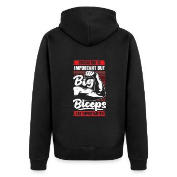 Fun Gym Biceps Fitness Bodybuilding Gift - Unisex Premium Organic Zip Hoodie - black - Back - Nico (187cm)