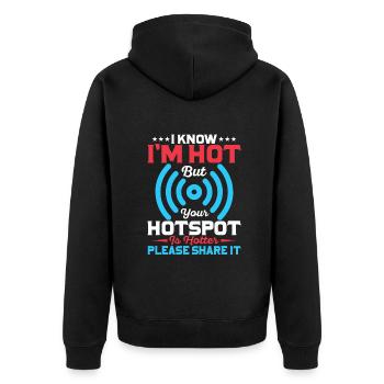 Je sais que je suis chaud mais votre hotspot est plus drôle - Veste à capuche bio Premium Unisexe - noir - Dos - Nico (187cm)