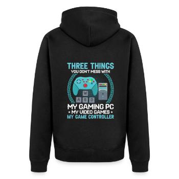 Drei Dinge bringen meine Gaming-PC-Videospiele nicht durcheinander - Unisex Premium Bio Zip Hoodie - Schwarz - Hinten - Nico (187cm)