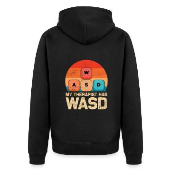 My Therapist Has WASD Funny PC Gamer Quote Vintage - Unisex Premium Organic Zip Hoodie - black - Back - Nico (187cm)