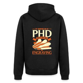Gravur Gravieren Handgravur Graveur Geschenk - Unisex Premium Bio Zip Hoodie - Schwarz - Hinten - Nico (187cm)