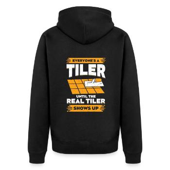 Funny Tiler Profession PlateLayer Gift - Unisex Premium Organic Zip Hoodie - black - Back - Nico (187cm)