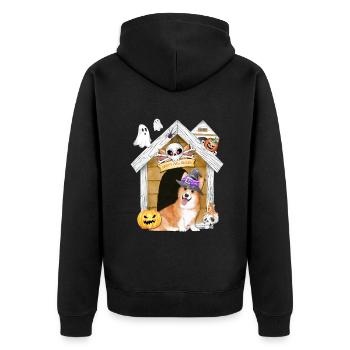 Halloween Corgi Chien Sorcière - Veste à capuche bio Premium Unisexe - noir - Dos - Nico (187cm)