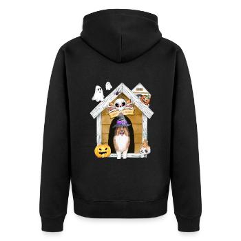 Halloween Shetland Chien de berger Chien Sorcière - Veste à capuche bio Premium Unisexe - noir - Dos - Nico (187cm)