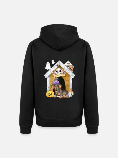 Halloween Dachshund Dog Witch - Unisex Premium Organic Zip Hoodie - black