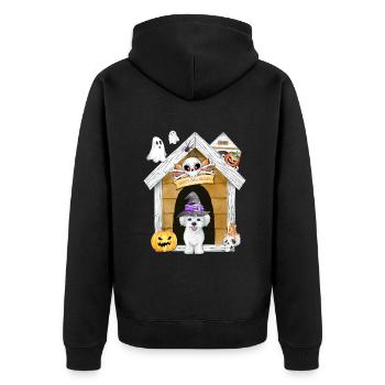 Halloween Maltesische Hundehexe - Unisex Premium Bio Zip Hoodie - Schwarz - Hinten - Nico (187cm)