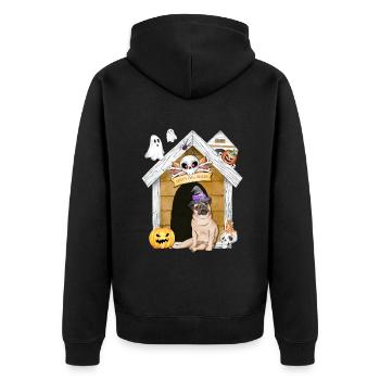 Halloween Carlin Chien Sorcière - Veste à capuche bio Premium Unisexe - noir - Dos - Nico (187cm)