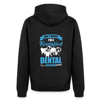 Zahnmedizinische Fachangestellte ZFA Geschenk - Unisex Premium Bio Zip Hoodie - Schwarz - Hinten - Nico (187cm)