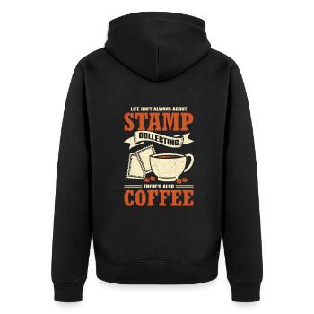 Briefmarken Sammeln Briefmarkensammler Geschenk - Unisex Premium Bio Zip Hoodie - Schwarz - Hinten - Nico (187cm)