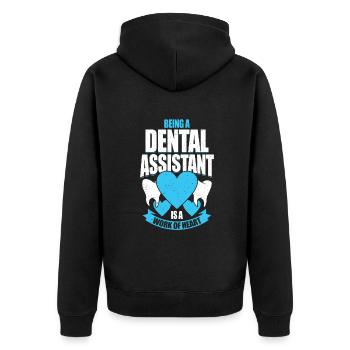 Zahnarzthelferin zu sein ist eine Herzensarbeit - Unisex Premium Bio Zip Hoodie - Schwarz - Hinten - Nico (187cm)