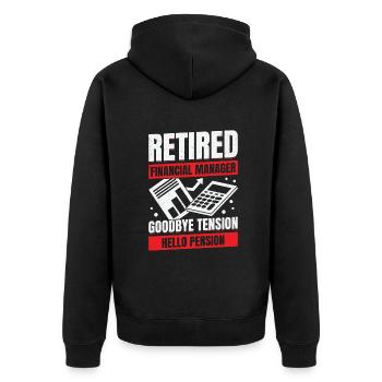 Retired Financial Manager Retirement Gift - Unisex Premium Organic Zip Hoodie - black - Back - Nico (187cm)