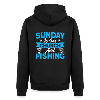 Sonntag ist für Kirche und Angeln Angeln Geschenk - Unisex Premium Bio Zip Hoodie - Schwarz - Hinten - Nico (187cm)