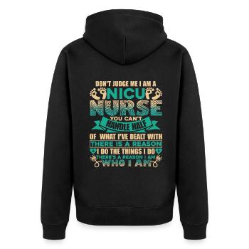 Nicu Nurse Don't Judge Nicu Nurse - Unisex Premium Organic Zip Hoodie - black - Back - Nico (187cm)