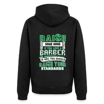 Barber Love A Barber - Unisex Premium Organic Zip Hoodie - black - Back - Nico (187cm)