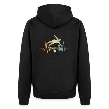 Spikeball Roundnet EKG Herzschlag Puls - Unisex Premium Bio Zip Hoodie - Schwarz - Hinten - Nico (187cm)