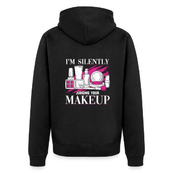 Je juge silencieusement votre cosmétécologue maquilleur - Veste à capuche bio Premium Unisexe - noir - Dos - Nico (187cm)