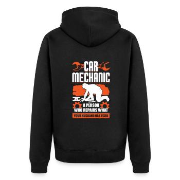 Funny Automotive Car Mechanic Gift - Unisex Premium Bio Zip Hoodie - Schwarz - Hinten - Nico (187cm)