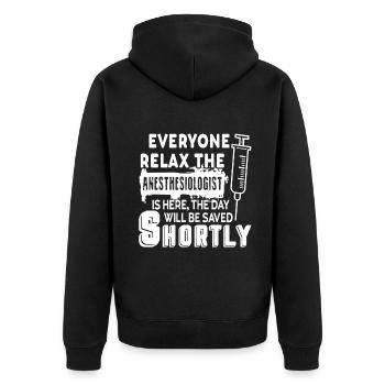Anesthesiologist The Anesthesiologist Is Here - Unisex Premium Organic Zip Hoodie - black - Back - Nico (187cm)