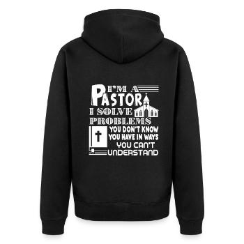 Pastor Pastor I Solve Problems - Unisex Premium Organic Zip Hoodie - black - Back - Nico (187cm)
