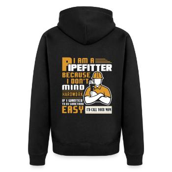 Pipefitter Pipefitter Dont Mind Hard Work - Unisex Premium Organic Zip Hoodie - black - Back - Nico (187cm)