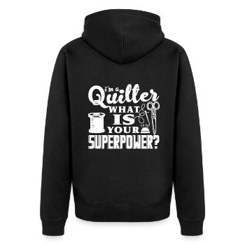 Quilter Quilter Superpower - Unisex Premium Organic Zip Hoodie - black - Back - Nico (187cm)