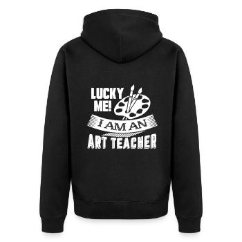 Art Teacher Lucky Me I Am An Art Teacher - Unisex Premium Organic Zip Hoodie - black - Back - Nico (187cm)