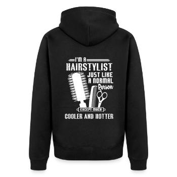 Hair Stylist Hotter And Cooler Hair Stylist - Unisex Premium Organic Zip Hoodie - black - Back - Nico (187cm)