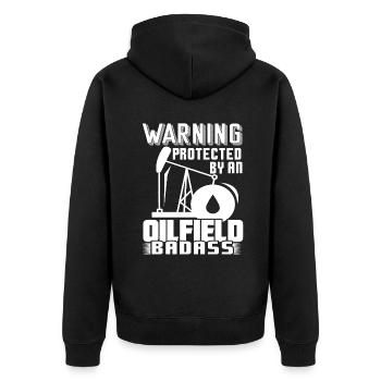 Oilfield Protected By An Oilfield Badass - Unisex Premium Organic Zip Hoodie - black - Back - Nico (187cm)