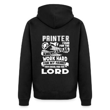 Painter Painter I Stand For The American Flag - Unisex Premium Organic Zip Hoodie - black - Back - Nico (187cm)
