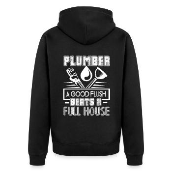 Plumber Plumber Good Flush - Unisex Premium Organic Zip Hoodie - black - Back - Nico (187cm)