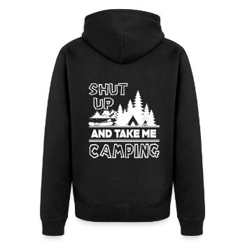 Camping Shut Up And Take Me Camping - Unisex Premium Organic Zip Hoodie - black - Back - Nico (187cm)