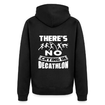 Decathlon No Crying In Decathlon - Unisex Premium Organic Zip Hoodie - black - Back - Nico (187cm)