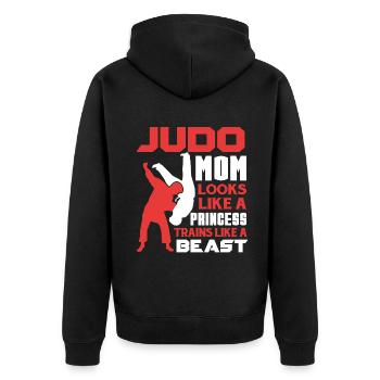 Judo Judo Mom Trains Like A Beast - Unisex Premium Organic Zip Hoodie - black - Back - Nico (187cm)