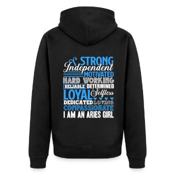 Aries I'm A Strong Aries Girl - Unisex Premium Organic Zip Hoodie - black - Back - Nico (187cm)