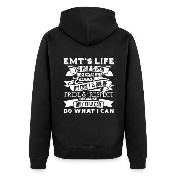 EMT's Life The Pain Is Real - Unisex Premium Organic Zip Hoodie - black - Back - Nico (187cm)