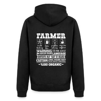 Farmer Multitasking 100 Organic - Unisex Premium Organic Zip Hoodie - black - Back - Nico (187cm)