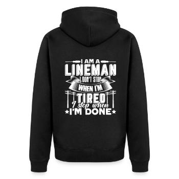 Lineman Lineman I Stop When I'm Done - Unisex Premium Organic Zip Hoodie - black - Back - Nico (187cm)