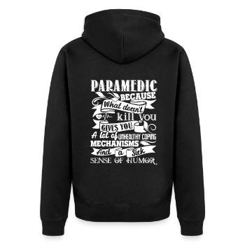 Paramedic What Doesn't Kill You Make You Stronger - Unisex Premium Organic Zip Hoodie - black - Back - Nico (187cm)