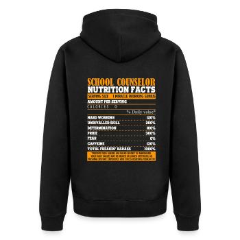 School Counselor School Counselor Nutrition Facts - Unisex Premium Organic Zip Hoodie - black - Back - Nico (187cm)