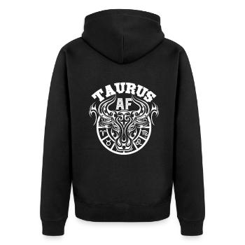 Taurus Taurus AF - Unisex Premium Organic Zip Hoodie - black - Back - Nico (187cm)