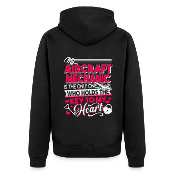 My Aircraft Mechanic Holds The Key To My Heart - Unisex Premium Organic Zip Hoodie - black - Back - Nico (187cm)