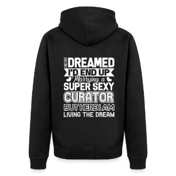 Curator Marrying A Super Sexy Curator - Unisex Premium Organic Zip Hoodie - black - Back - Nico (187cm)