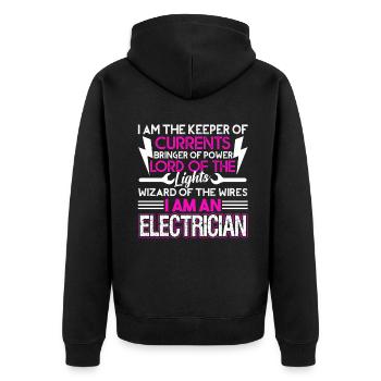 Electrician Electrician I'm The Keeper Of Currents - Unisex Premium Organic Zip Hoodie - black - Back - Nico (187cm)