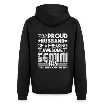 Gemini Proud Husband Of Awesome Gemini Wife - Unisex Premium Organic Zip Hoodie - black - Back - Nico (187cm)