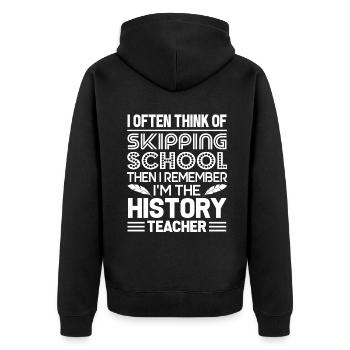 History Teacher I'm The History Teacher - Unisex Premium Organic Zip Hoodie - black - Back - Nico (187cm)